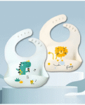 Fab N Funky Bib With Dino and Lion Print- Light Blue and Light Pink
