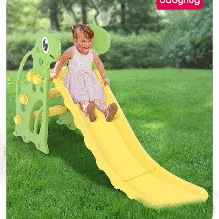 Babyhug Yellow and Green Dino Slide for Kids at Home(L 4.43 x B 1.48 x H 2.46) ft| Mini Freestanding Foldable Indoor Slider for 2-4 Years Kids| Child Safe Material| BIS Certified