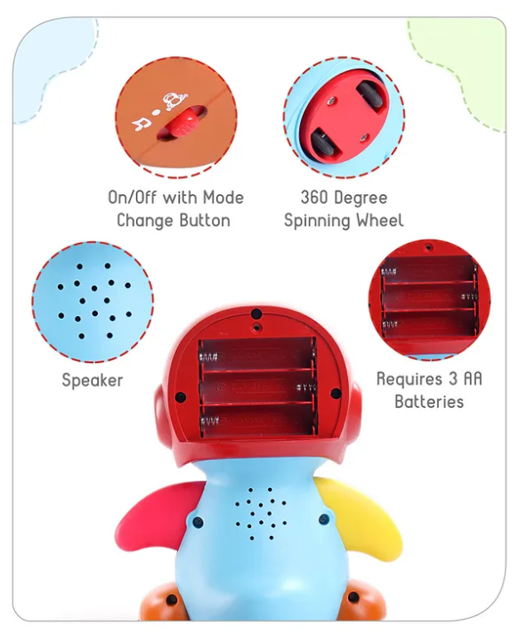 Babyhug Premium 3 in 1 Bump and Go Smart Swing Penguin Colorful Toy for Babies| Eye Blinking Animal Toy With Music, Lights & Sounds For 0-2 Years| Fun Learning Toy for Kids| Best Gift for Toddlers| Non-Toxic| BIS Certified
