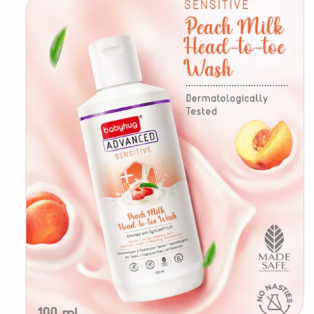 Babyhug Advanced Sensitive Peach Milk Head to Toe Wash Extra Gentle No Tear Formula For Sensitive Baby 2 In 1 Shampoo & Body Wash - 100 ml