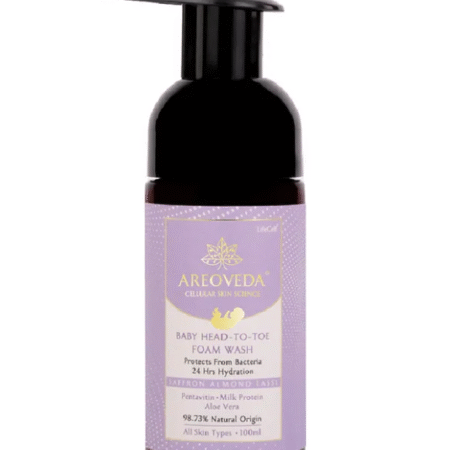 AREOVEDA Areoveda Baby Head-To-Toe Foam Wash & Shampoo with Saffron Extract | 24 Hrs Hydration & Fights Acne-Causing Germs | All Skin Types, 100ml