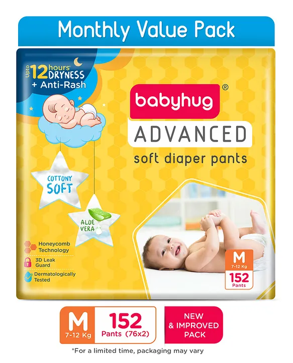 Babyhug Advanced Pant Style Diapers Medium (M) Size Monthly Box Pack - 152 Pieces
