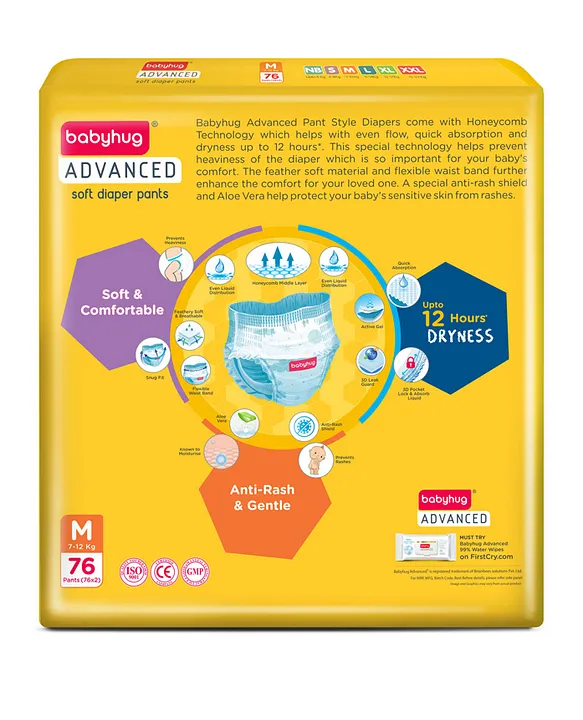 Babyhug Advanced Pant Style Diapers Medium (M) Size Monthly Box Pack - 152 Pieces