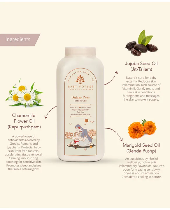 BABY FOREST Dulaar Pyar Talc-Free Baby Powder With Chamomile Flower Oil Jojoba Seed Oil Marigold Seed Oil - 200 g