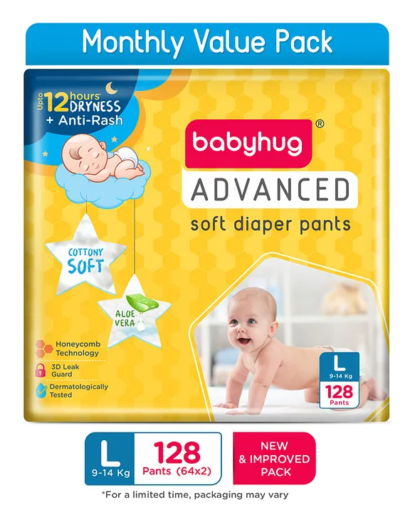 Babyhug Advanced Pant Style Diapers Large (L) Size Monthly Box Pack - 128 Pieces