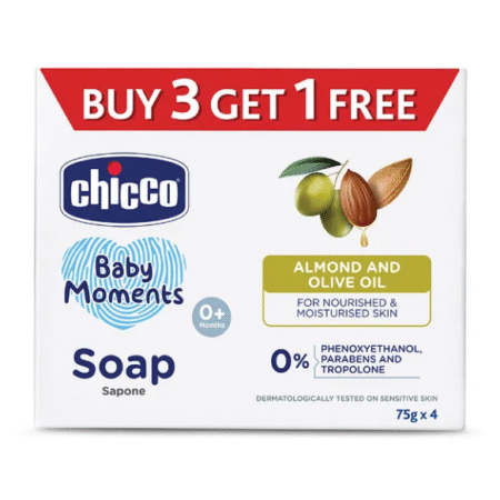 Chicco Baby Moments Almond and Olive Oil Soap - 75 gm Each (Pack of 4)