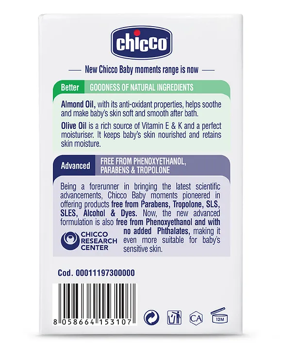 Chicco Baby Moments Almond and Olive Oil Soap - 75 gm Each (Pack of 4)