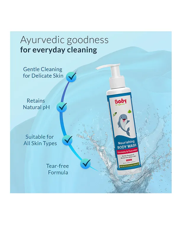 BabyOrgano Mild & Gentle Baby Body Wash for Moisturize Skin with Aloevera & Hibiscus Pack 2 - 200 ml Each