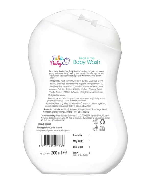 Fabie Baby Wash(200ml) Diaper Rash Cream (50ml) Massage Oil (200ml) & Soap (75g) Combo - Pack of 4