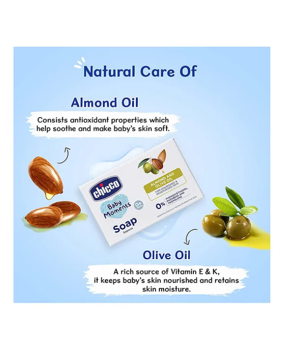 Chicco Baby Moments Almond and Olive Oil Soap - 75 gm Each (Pack of 4)
