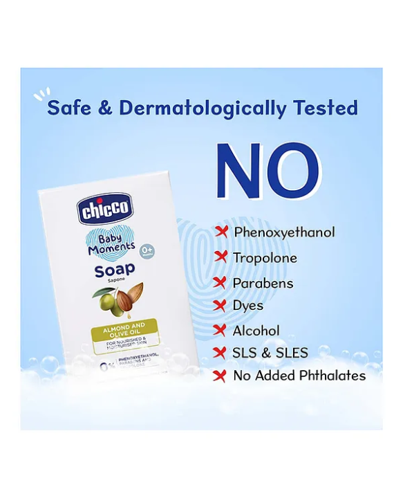 Chicco Baby Moments Almond and Olive Oil Soap - 75 gm Each (Pack of 4)