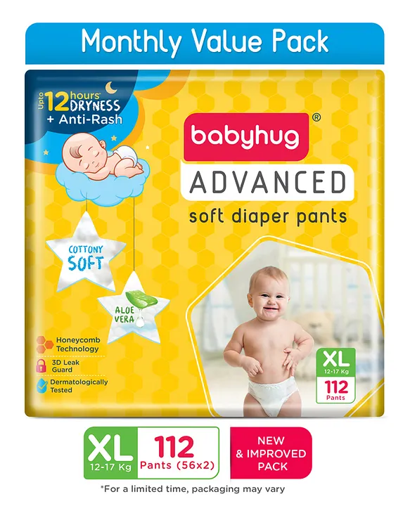 Babyhug Advanced Pant Style Diapers Extra Large (XL) Size Monthly Box Pack - 112 Pieces