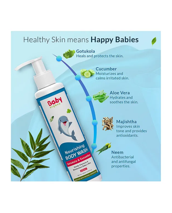 BabyOrgano Mild & Gentle Baby Body Wash for Moisturize Skin with Aloevera & Hibiscus Pack 2 - 200 ml Each