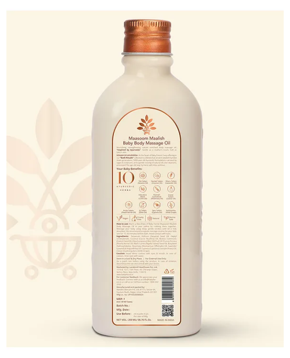 BABY FOREST Maasoom Maalish Baby Body Massage Oil enriched with Veldt Grape Rujamari Til oil Derma safe - 200 ml
