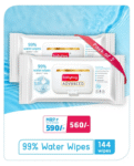 Babyhug Advanced 99% Pure Water Unscented Baby Wipes Pack of 2 - 72 Pieces Each