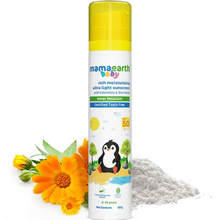 Mamaearth Baby Rich Moisturizing Ultra Light Sunscreen Water Resistant Lightweight & Moisturizing with SPF 50 & PA - 50 g