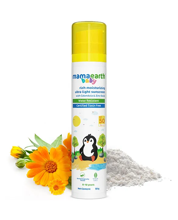 Mamaearth Baby Rich Moisturizing Ultra Light Sunscreen Water Resistant Lightweight & Moisturizing with SPF 50 & PA - 50 g