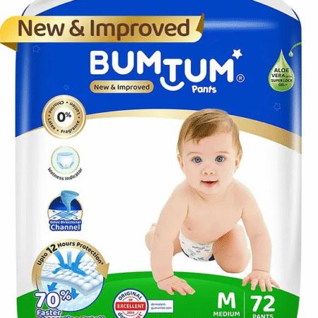 Bumtum Baby Diaper Pants with Double Layer Leakage Protection Infused With Aloe Vera, Cottony Soft High Absorb Technology Medium - 72 Pieces
