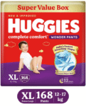 Huggies Complete Comfort Wonder Pants, India's Fastest Absorbing Diaper | XL Size, 168 Diapers