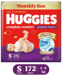 Huggies Complete Comfort Wonder Pants, India's Fastest Absorbing Diaper | S Size, 172 Diapers
