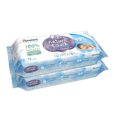 Himalaya Babycare Nature Touch Water Unscented Baby Wipes Pack of 2 - 72 pieces each