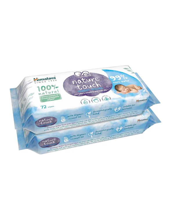 Himalaya Babycare Nature Touch Water Unscented Baby Wipes Pack of 2 - 72 pieces each