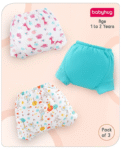 Baby hug 100% Cotton Padded Underwear Training Diapers Animals Print Pack of 3 Size 1 - Multicolor