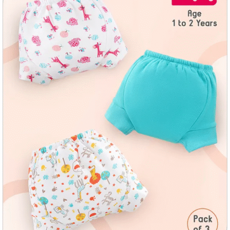 Baby hug 100% Cotton Padded Underwear Training Diapers Animals Print Pack of 3 Size 1 - Multicolor