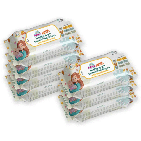 Adore Basics India's First Ever Baby Wet wipes with Oat Extracts- 98% Water-Goodness of Aloe vera & Vitamin- Pack of 80pc*7Packs