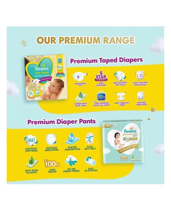 Pampers Active Baby Taped Style Diaper Pants (New Born XS) - 96 Pieces