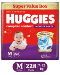 Huggies Complete Comfort Wonder Pants, India's Fastest Absorbing Diaper | M Size, 228 Diapers
