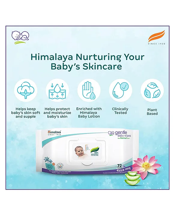 Himalaya Babycare Gentle Baby Wipes with Biodegradable Plant Based Fabric & Indian Lotus Aloe Vera Infused 72 Pieces Each - Pack of 4