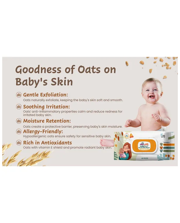 Adore Basics India's First Ever Baby Wet wipes with Oat Extracts- 98% Water-Goodness of Aloe vera & Vitamin- Pack of 80pc*7Packs