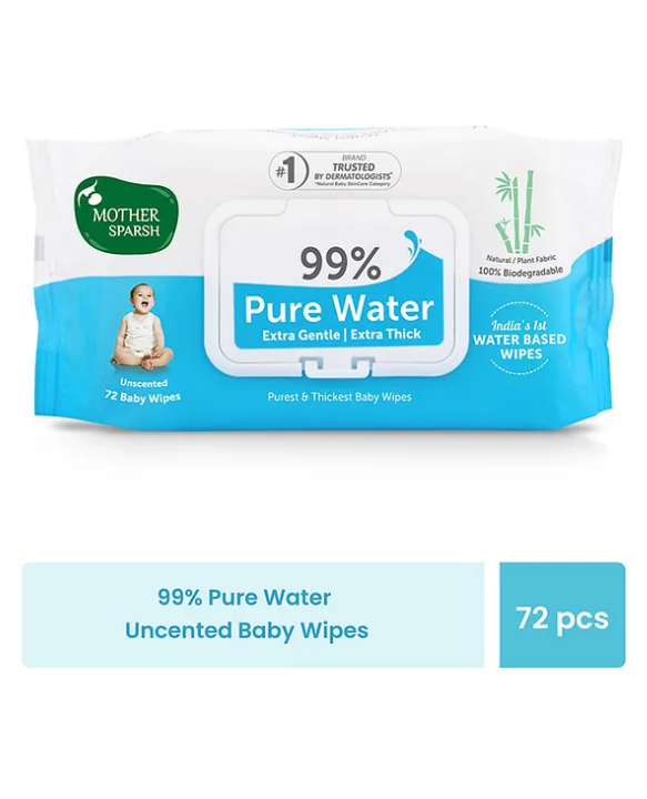 Mother Sparsh Baby Unscented 99 % Pure Water (Unscented) Baby Wipes - 72 Pieces