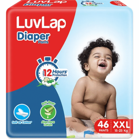 Luv Lap LuvLap Diaper Pants XXL, 15-25kg, 46 Count, Baby Diaper Pants, with Aloe Vera Lotion for Rash Protection, upto 12 Hour protection, White