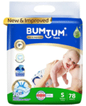 Bumtum Baby Diaper Pants with Double Layer Leakage Protection Infused With Aloe Vera, Cottony Soft High Absorb Technology Small - 78 Pieces