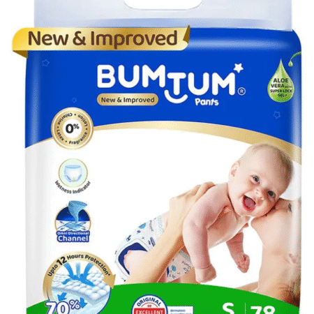 Bumtum Baby Diaper Pants with Double Layer Leakage Protection Infused With Aloe Vera, Cottony Soft High Absorb Technology Small - 78 Pieces