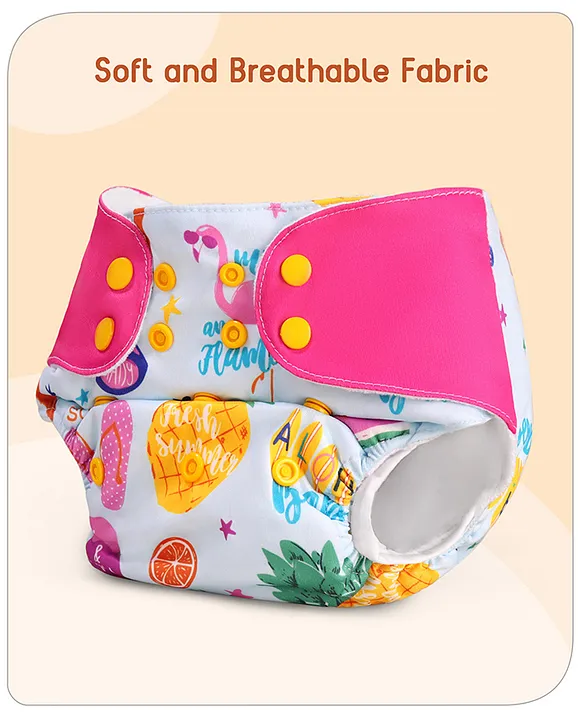 Baby hug Free Size Reusable Cloth Diaper With Inserts & Contrast Flap Pack of 3 - Pink & Orange