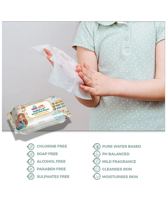 Adore Basics India's First Ever Baby Wet wipes with Oat Extracts- 98% Water-Goodness of Aloe vera & Vitamin- Pack of 80pc*7Packs