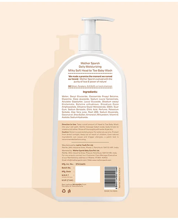 Mother Sparsh Baby Daily Moisturizing Milky Soft Head to Toe Baby Wash - 400 ml