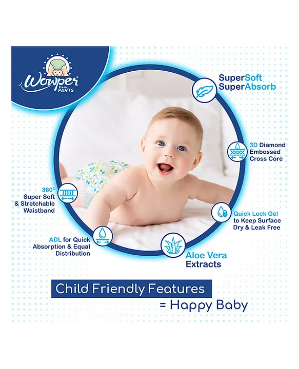 Wowper Fresh Baby Diaper Pants By DOMS| Wetness Indicator | Upto 12 Hrs Absorption | 9-14 Kg | L  (62 Pieces)
