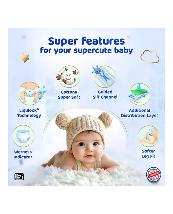 Bumtum Baby Diaper Pants with Double Layer Leakage Protection Infused With Aloe Vera, Cottony Soft High Absorb Technology Large- 62 Pieces
