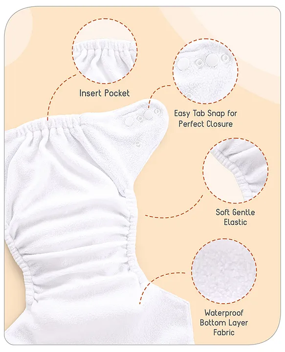 Baby hug Free Size Reusable Cloth Diaper With Inserts & Contrast Flap Pack of 3 - Pink & Orange