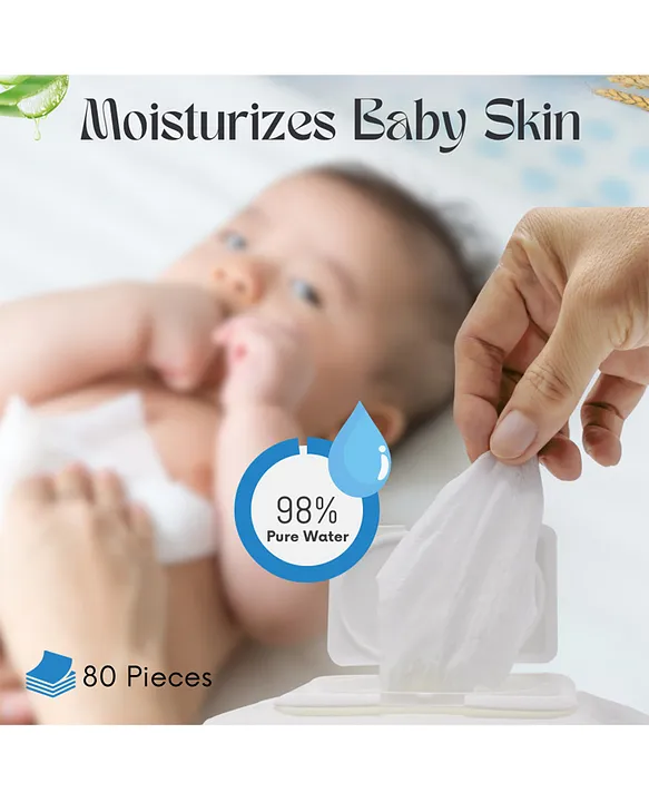 Adore Basics India's First Ever Baby Wet wipes with Oat Extracts- 98% Water-Goodness of Aloe vera & Vitamin- Pack of 80pc*7Packs
