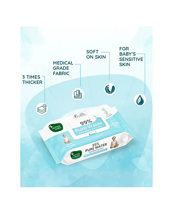 Mother Sparsh Baby Unscented 99 % Pure Water (Unscented) Baby Wipes - 72 Pieces