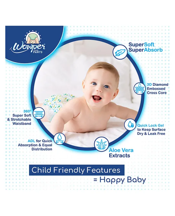Wowper Fresh Baby Diaper Pants By DOMS | New Born | Wetness Indicator | Upto 12 Hrs Absorption | 0-5 Kg | XS  (80 Pieces)