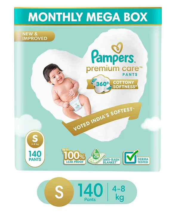 Pampers Premium Care Pants, Small size baby diapers (S), 140 Count, Softest ever pants
