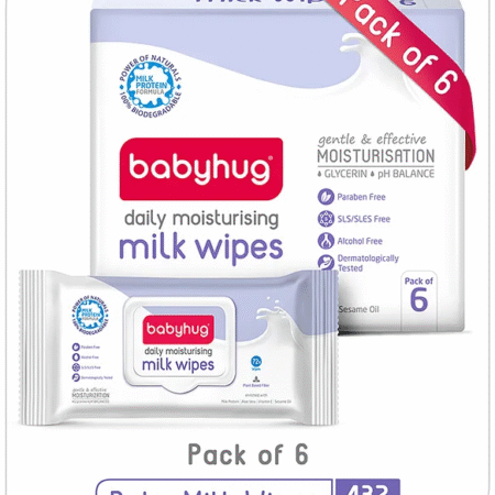 Baby hug Milk Daily Moisturizing Baby Wet Wipes 98% Water Pack of 6 - 72 Pieces Each