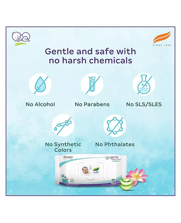 Himalaya Babycare Gentle Baby Wipes with Biodegradable Plant Based Fabric & Indian Lotus Aloe Vera Infused 72 Pieces Each - Pack of 4