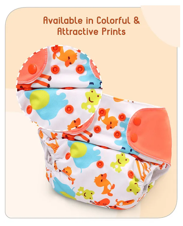 Baby hug Free Size Reusable Cloth Diaper With Inserts & Contrast Flap Pack of 3 - Pink & Orange